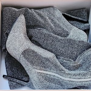 Silver glitter/sparkle over the knee boots